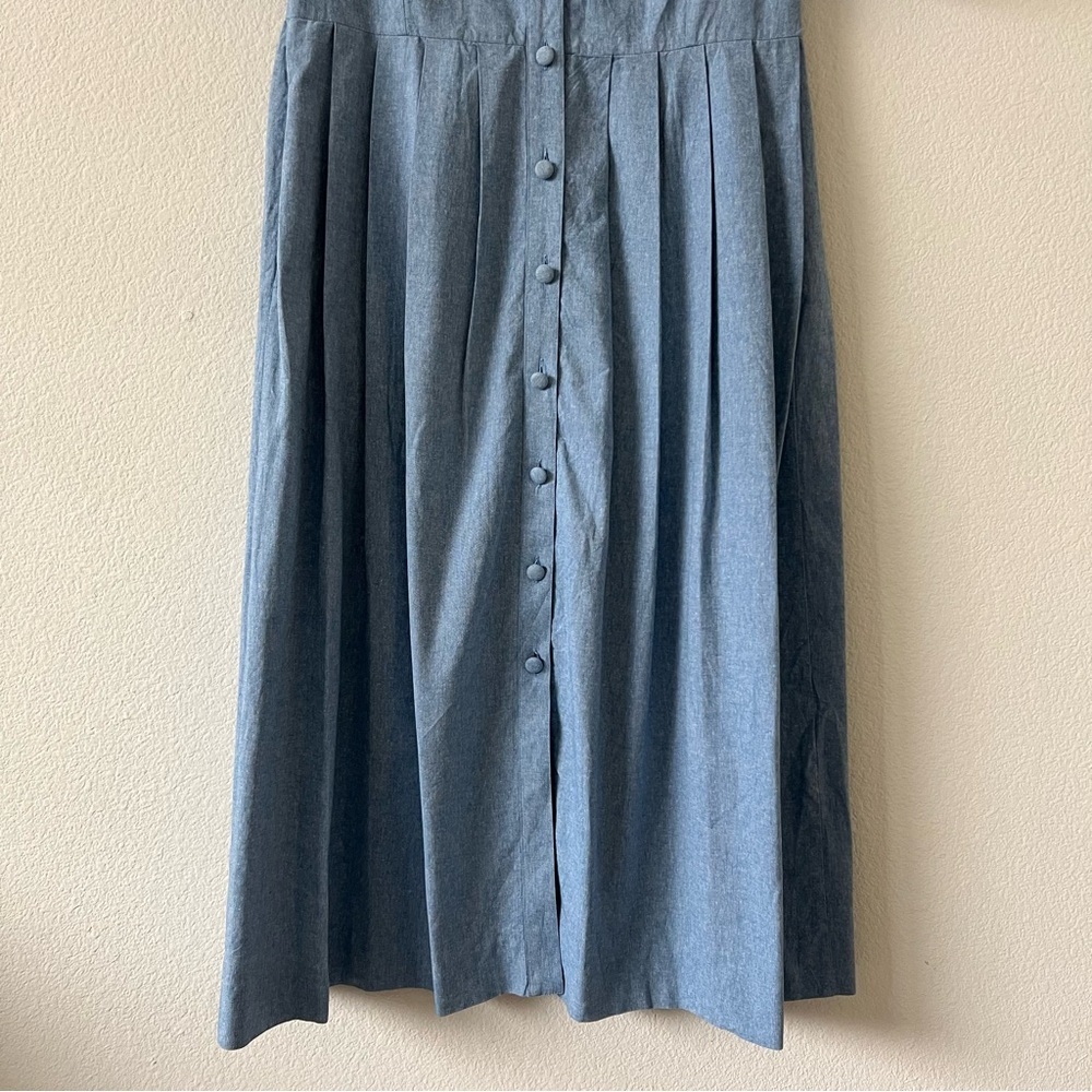 Vintage Laura Ashley Chambray Prairie Dress Lace Peter Pan Collar Blue Size 10 - Picture 8 of 16